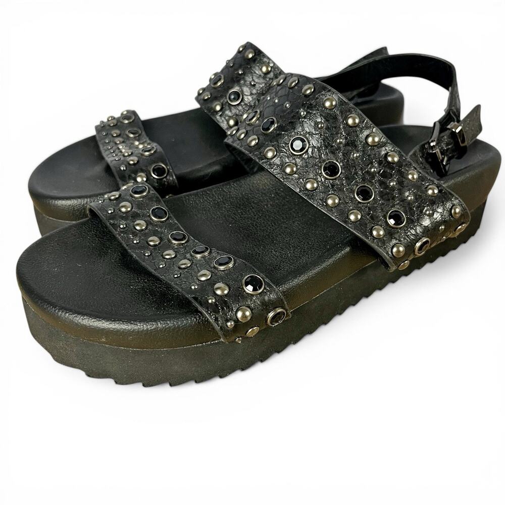 Studded Chunky Platform Sandals Sz 8 Black Reptile Goth Fisherman Very Volatile